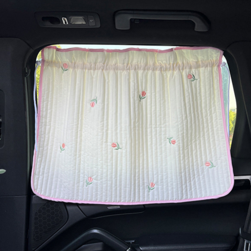Cute Cartoon Embroidered Thickened Cotton Car Sun Shade UV Protector