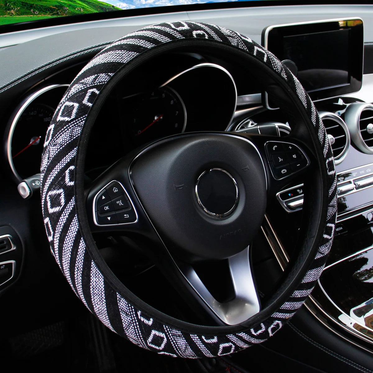 Steering Wheel Cover Breathable Cotton-Like Car Dashboard Ornament Decoration