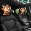 2pcs Funny Cartoon Cow Print Car Headrest Covers | Polyester, Washable, Easy Installation