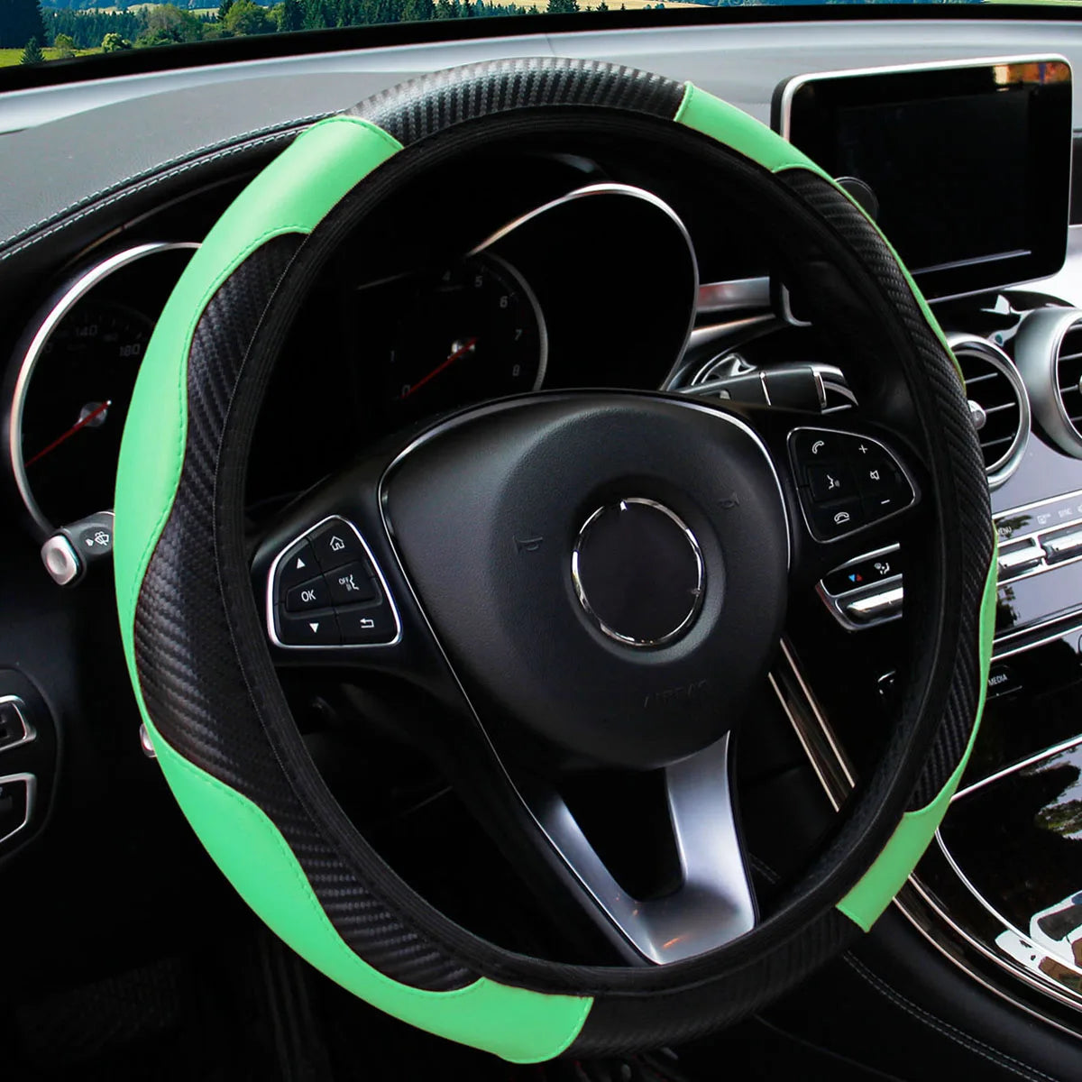 Steering Wheel Cover Carbon Fiber Steering Wheel Cover Anti-Slip Comfort