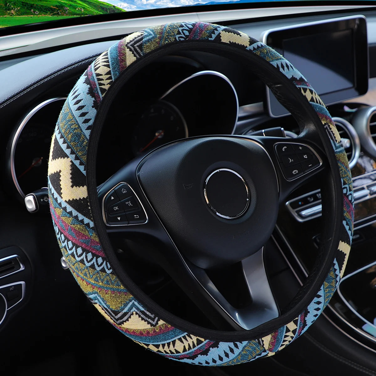 Steering Wheel Cover Breathable Cotton-Like Car Dashboard Ornament Decoration
