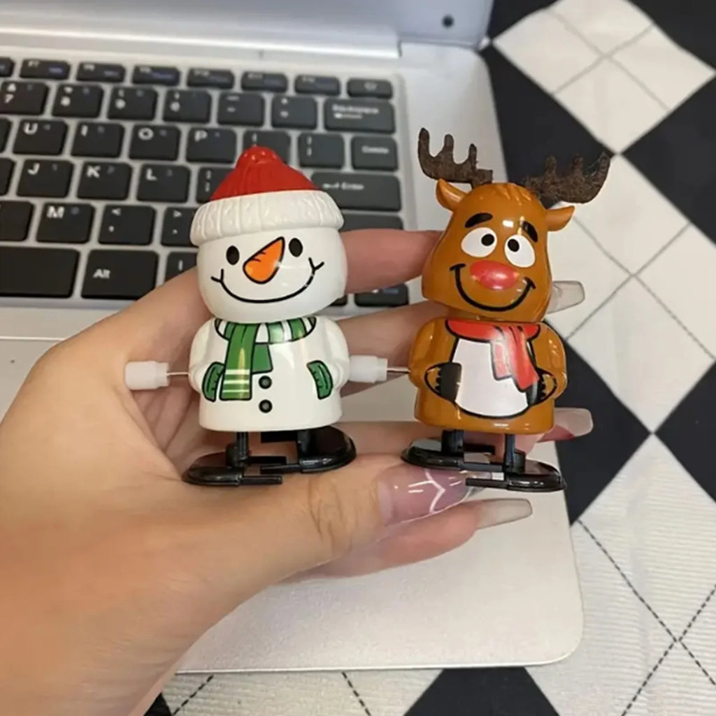 Festive Wind-Up Figurines Jumping & Walking Clockwork Playthings Party Favors Santa Claus Snowman Home Decor Ornament Party Gift