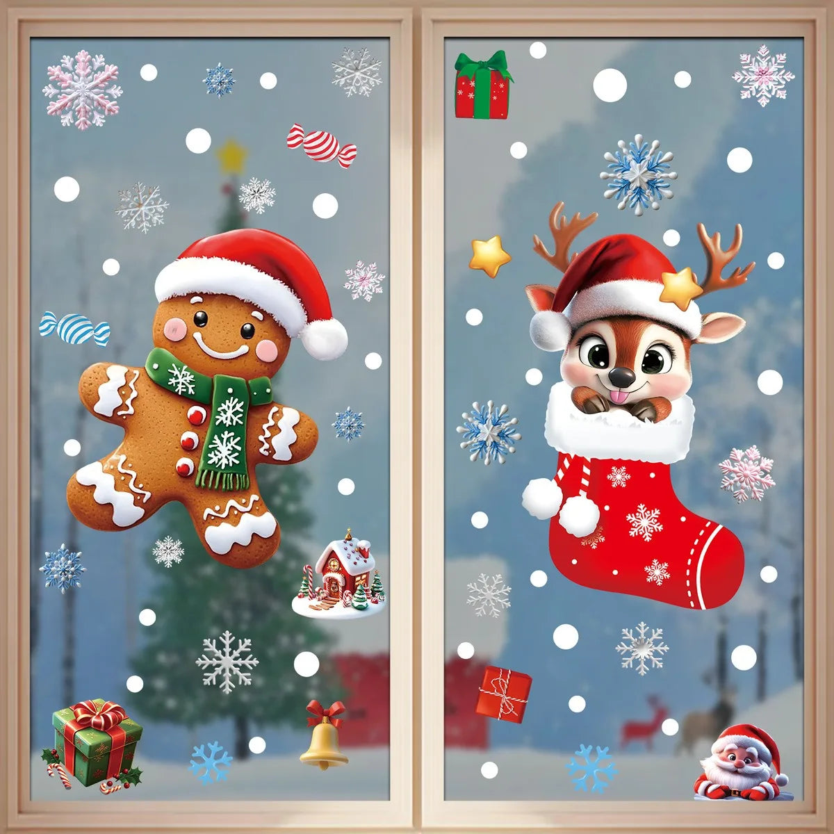 Christmas Window Stickers Gingerbread Man Santa Claus Snowman Snowflake Xmas Stickers Navidad Ornaments Merry Christmas Decor