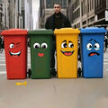 4 sheets Set Cartoon Face Stickers Self-Adhesive, Plastic Surface Compatible Home Decoration Trash Can, Toilet Decor