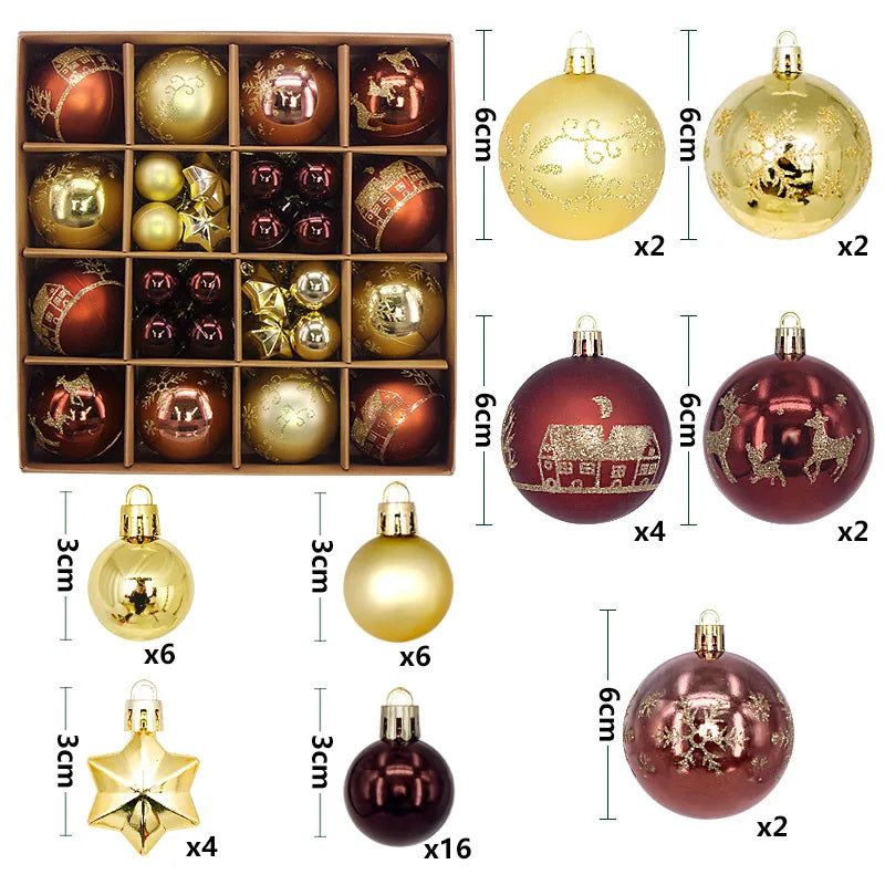 Christmas Ball Ornament Gift Box Set Assorted Blue White Snowflake Reindeer Pattern Design Holiday Festive Tree Hanging Decor