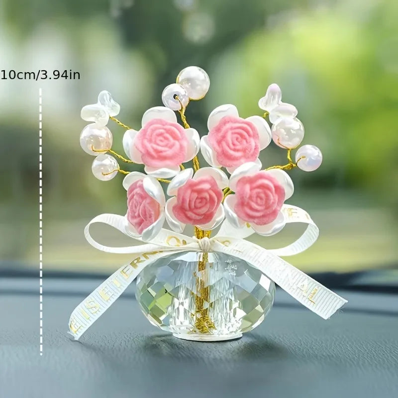 Crystal Glass Rose Dashboard Ornament Car Dashboard Ornament Decoration