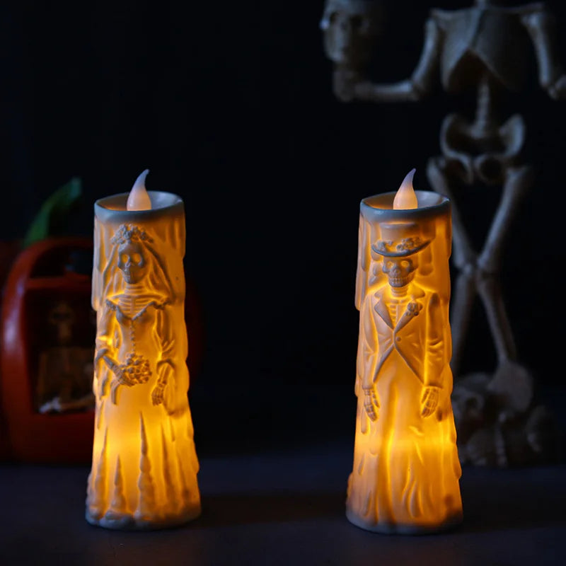 Halloween skull lights, LED glowing candles, spooky decorations, decorative props, ghost bride and groom, couple lamp ornaments