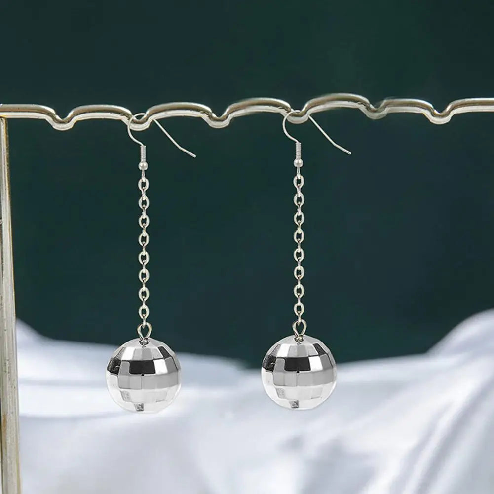 Retro Disco Ball Drop Earrings Women Boho Round Luxury Mirror Party Reflect Earrings Ball Dangle Jewelry Light Disco Earring