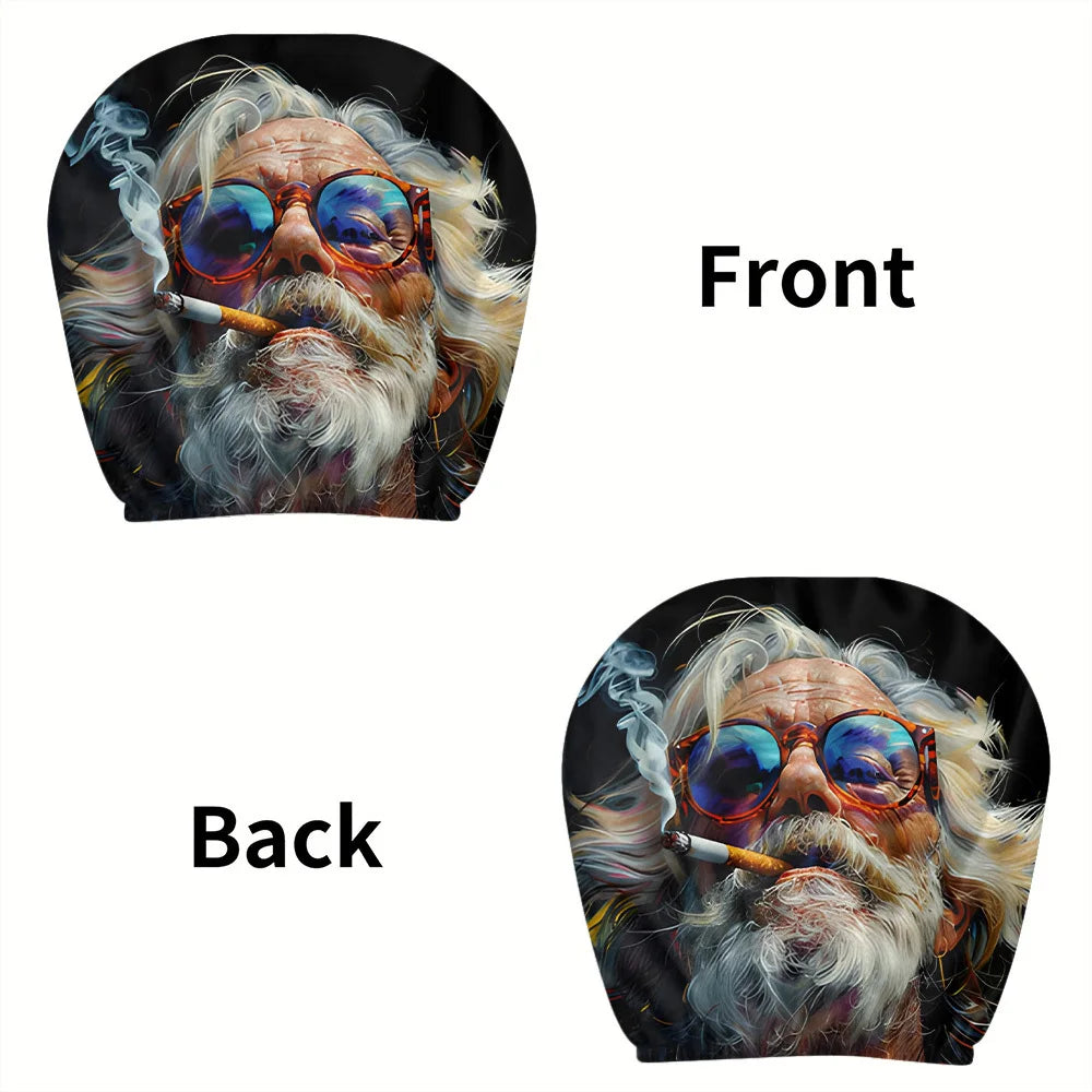 2pcs Vintage Fashion Glasses Print Headrest Covers Fun Smoking Hippie Interior Decor Easy Install and Wash,