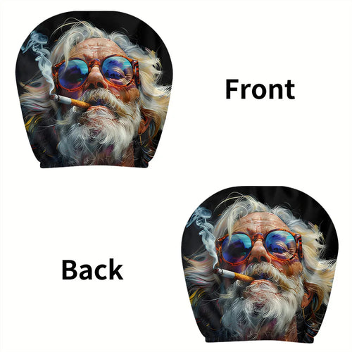 2pcs Vintage Fashion Glasses Print Headrest Covers Fun Smoking Hippie Interior Decor Easy Install and Wash,