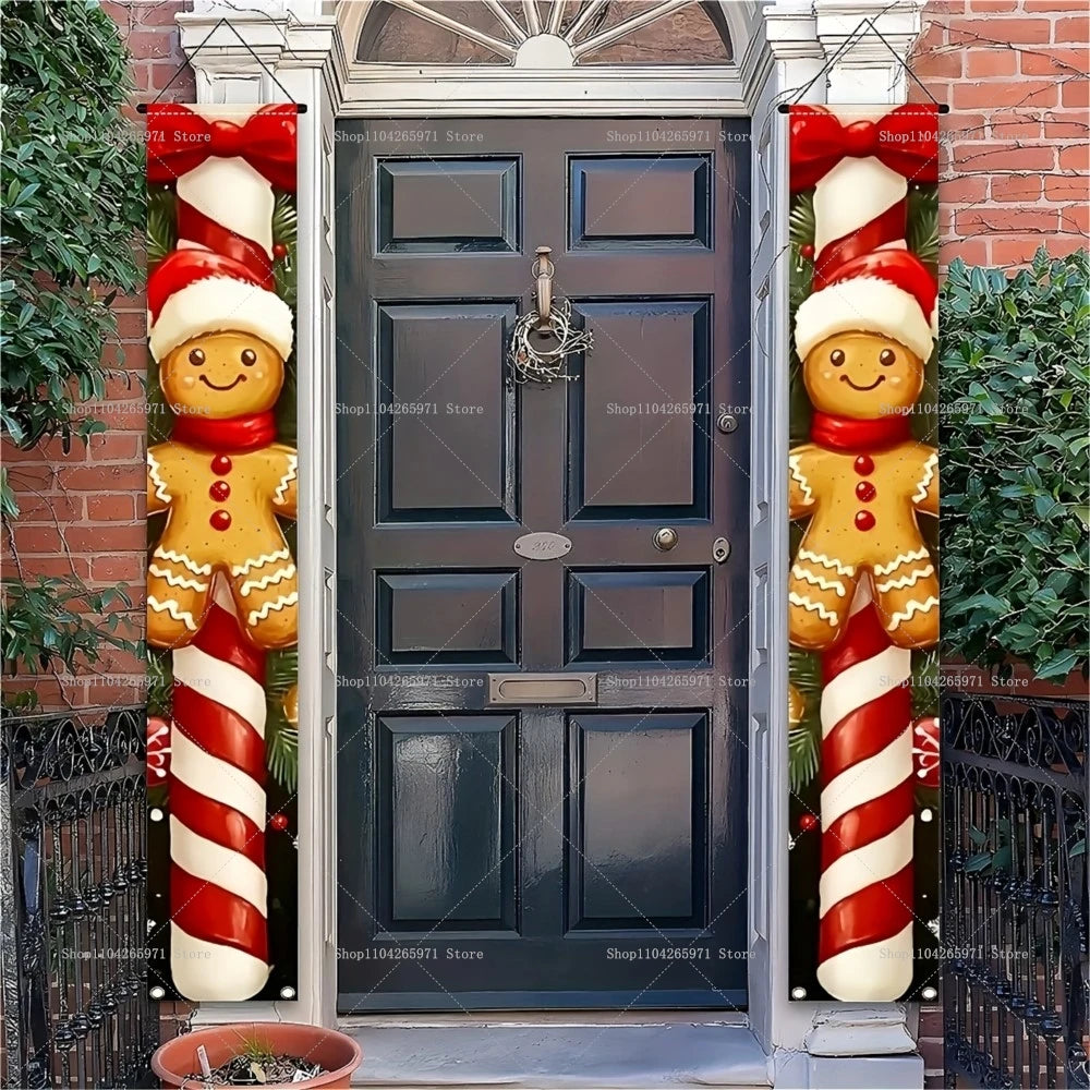Christmas Gingerbread Man Snowman Door Couplet Merry Christmas Hanging Porch Sign 2026 Door Banner Xmas Gift 2027 New Year