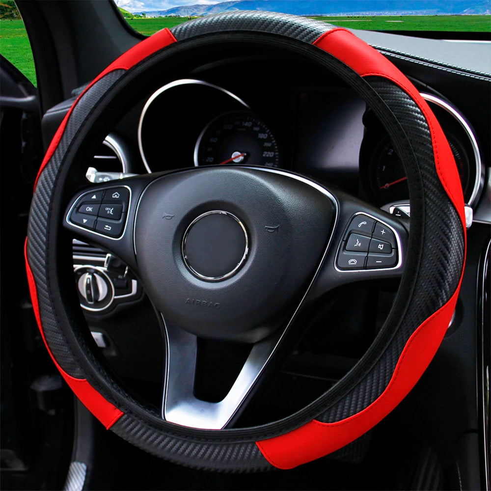 Steering Wheel Cover Carbon Fiber Steering Wheel Cover Anti-Slip Comfort