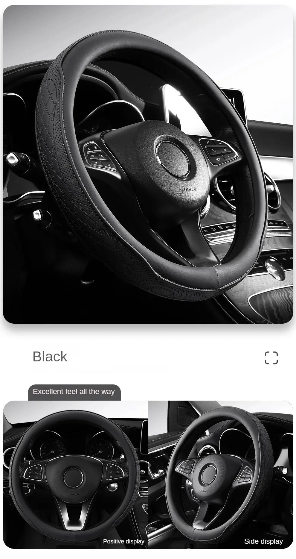 Embossed PU Leather Patchwork Car Steering Wheel Cover Anti-Slip Comfort