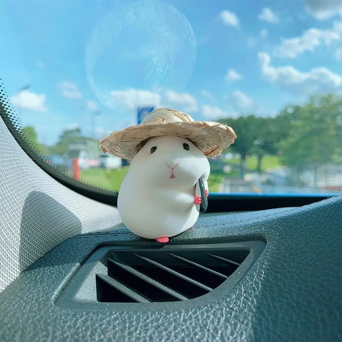 Cute Hamster with Straw Hat Car Dashboard Ornament Decoration