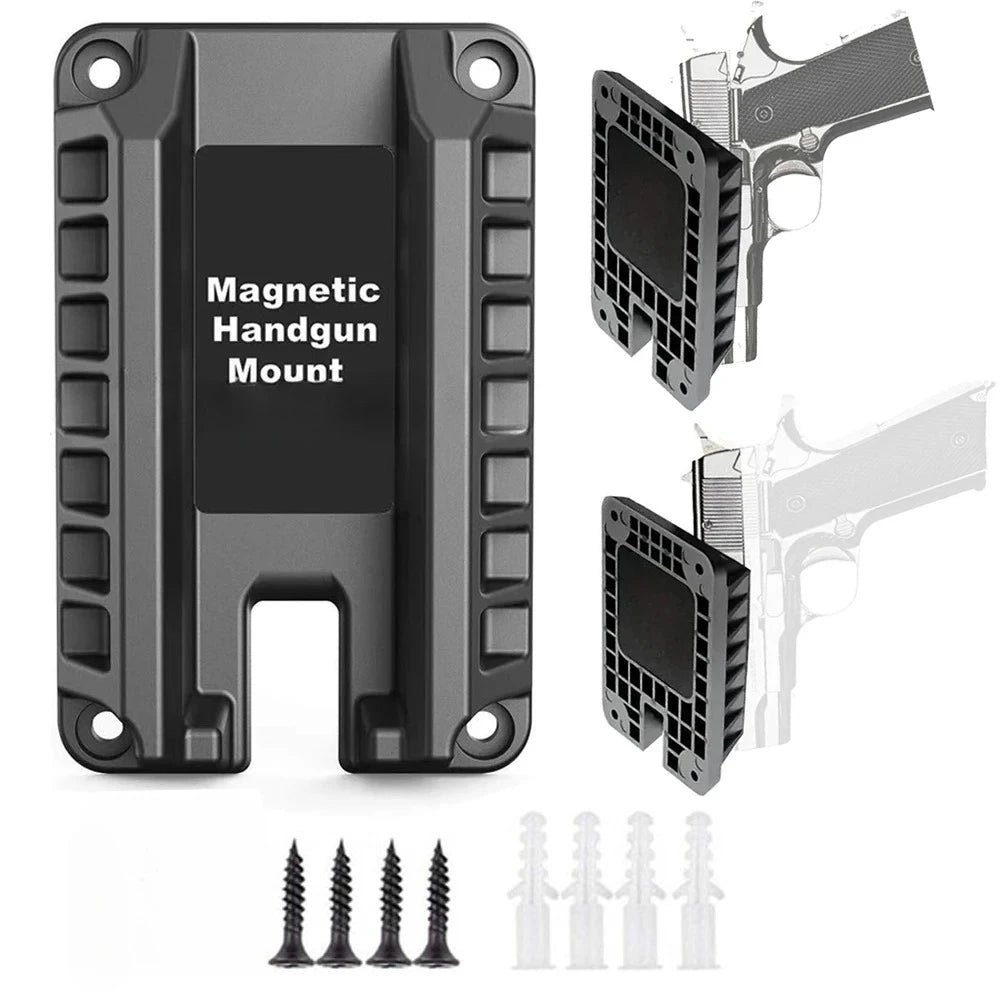 Magnetic Mount Gun Holster, Black. Also has mounting screws, for car, truck, vehicle, bedside, table, workshop