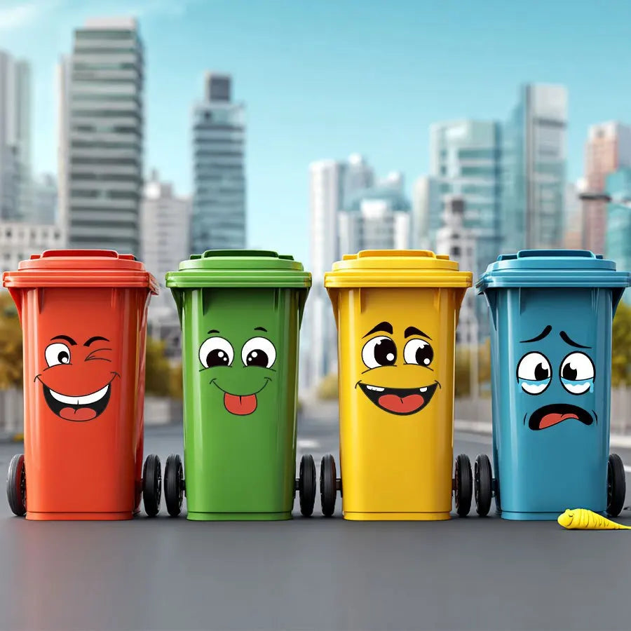 4 sheets Set Cartoon Face Stickers Self-Adhesive, Plastic Surface Compatible Home Decoration Trash Can, Toilet Decor