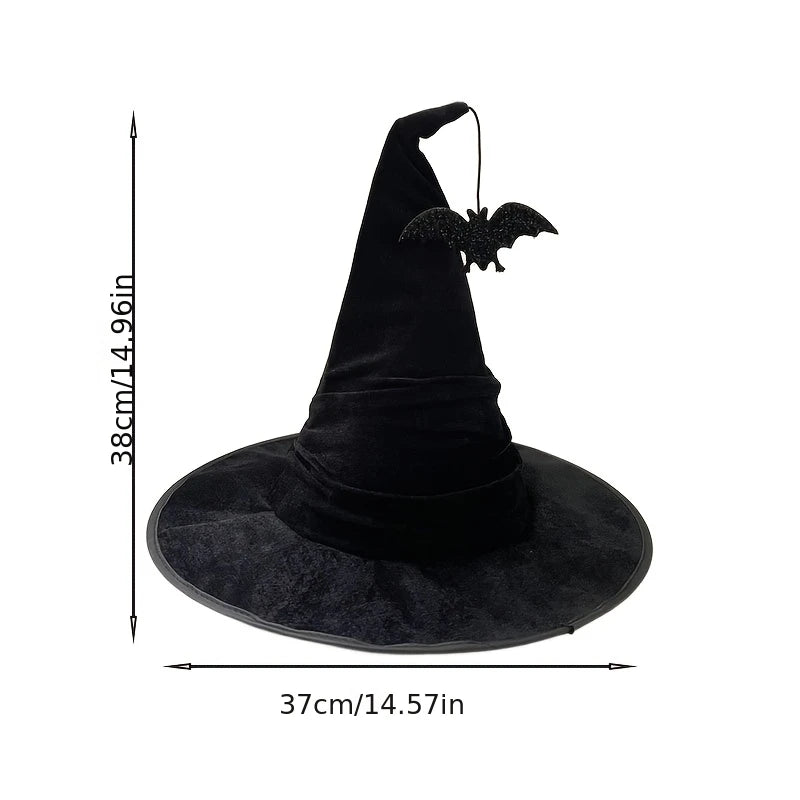 Halloween crumpled witch hat black velvet style, polyester costume accessories