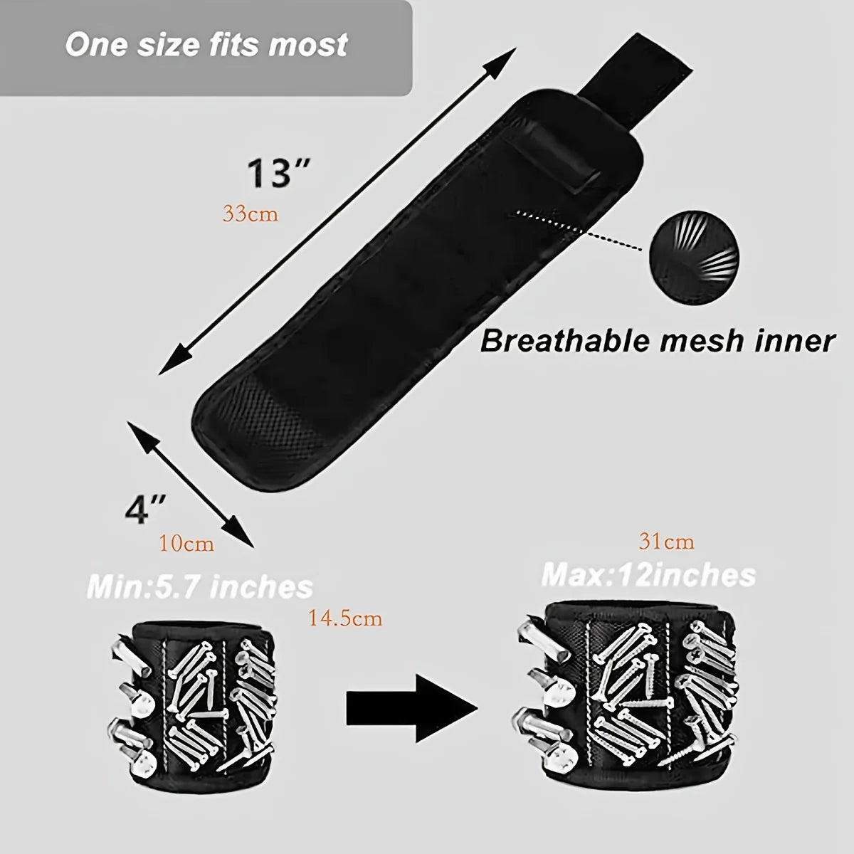 Magnetic Tool screw nut small wrench or screwdriver holder black velcro strap nylon