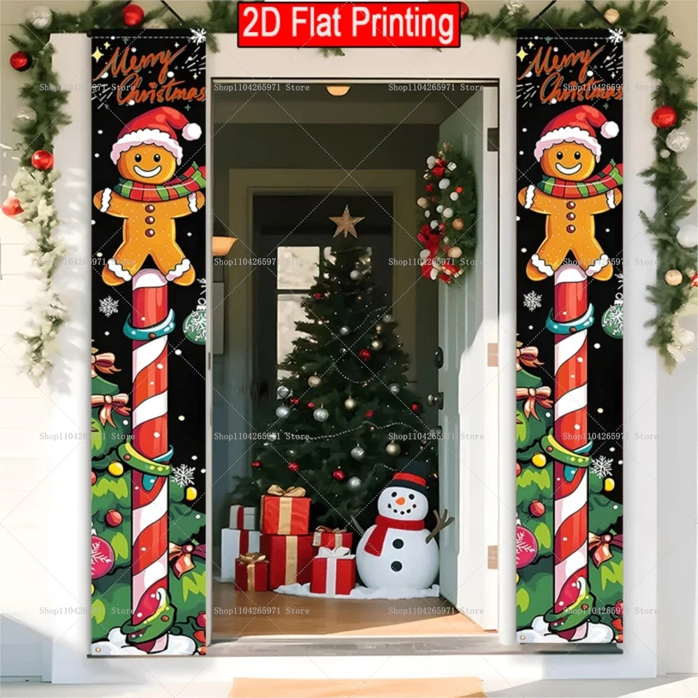 Christmas Gingerbread Man Snowman Door Couplet Merry Christmas Hanging Porch Sign 2026 Door Banner Xmas Gift 2027 New Year