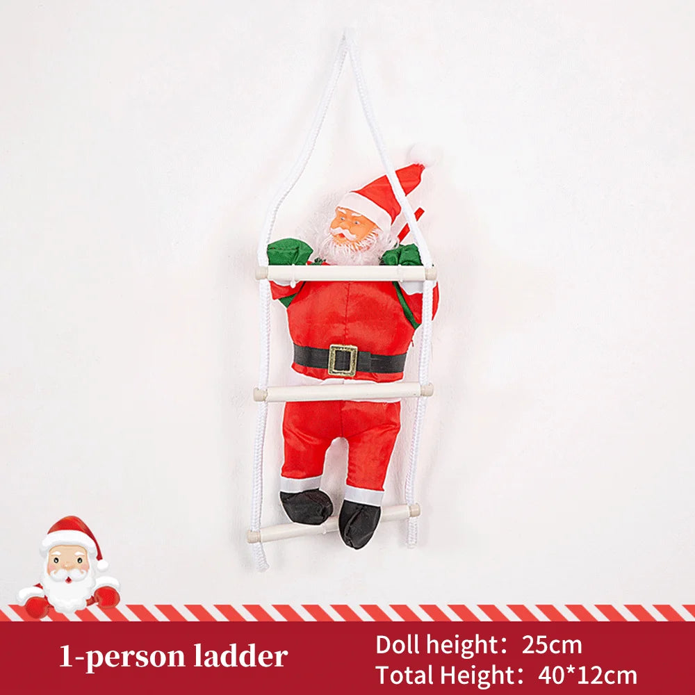 Christmas Decoration Santa Claus Climbing on Rope Ladder Ornament Xmas Tree Decor Home Door Wall Hanging Indoor Outdoor Kid Gift
