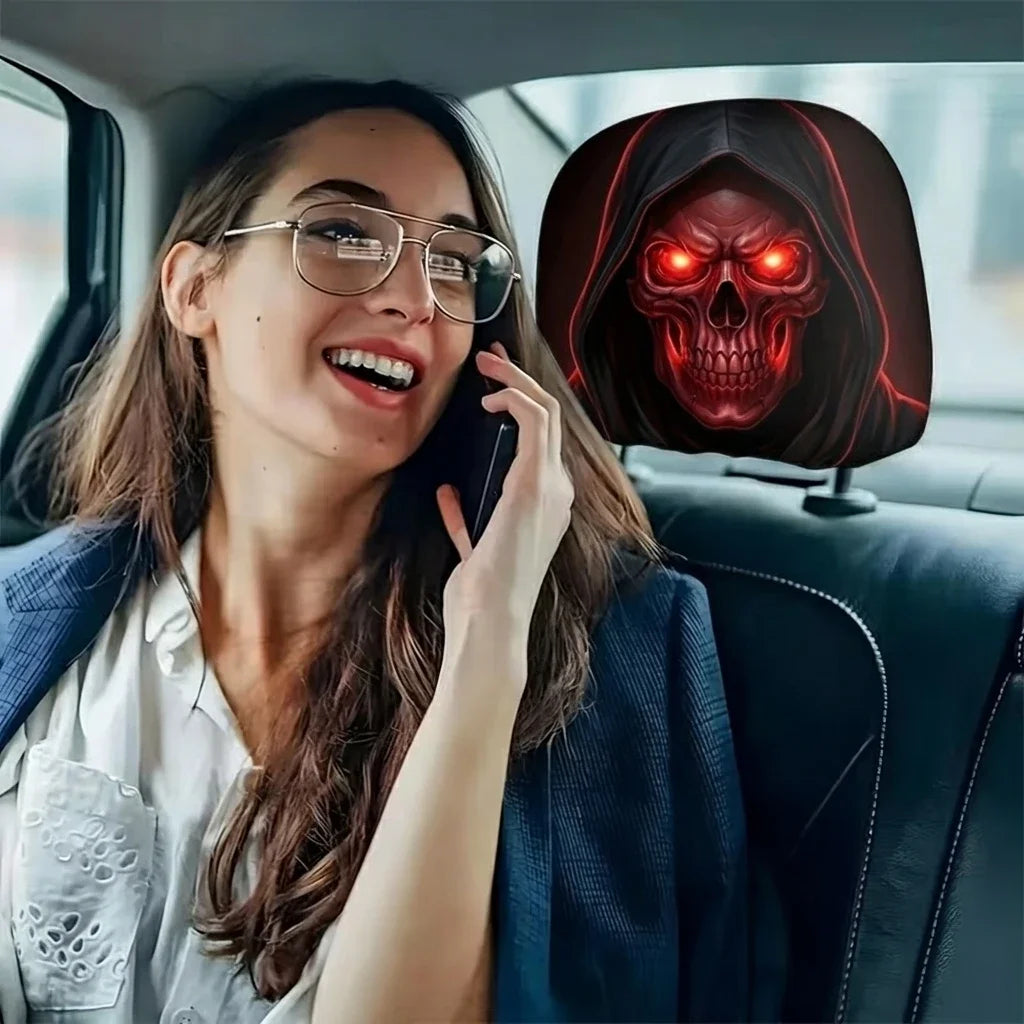 Red-Eyed Skull Print Headrest Cover Premium Quality Replacement Accessory