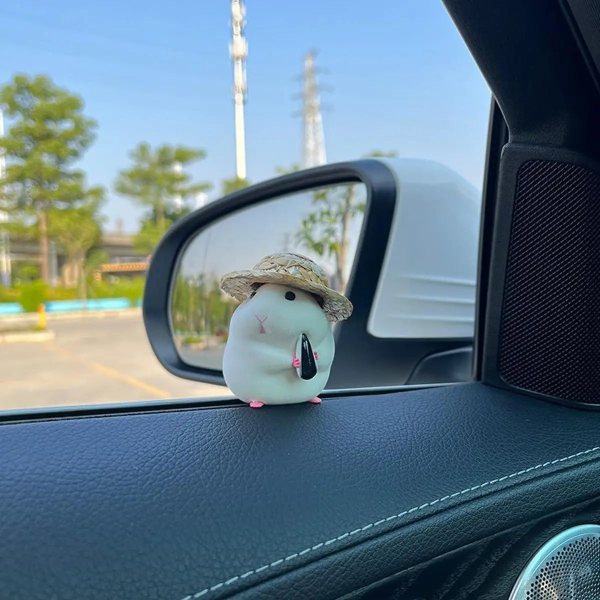 Cute Hamster with Straw Hat Car Dashboard Ornament Decoration
