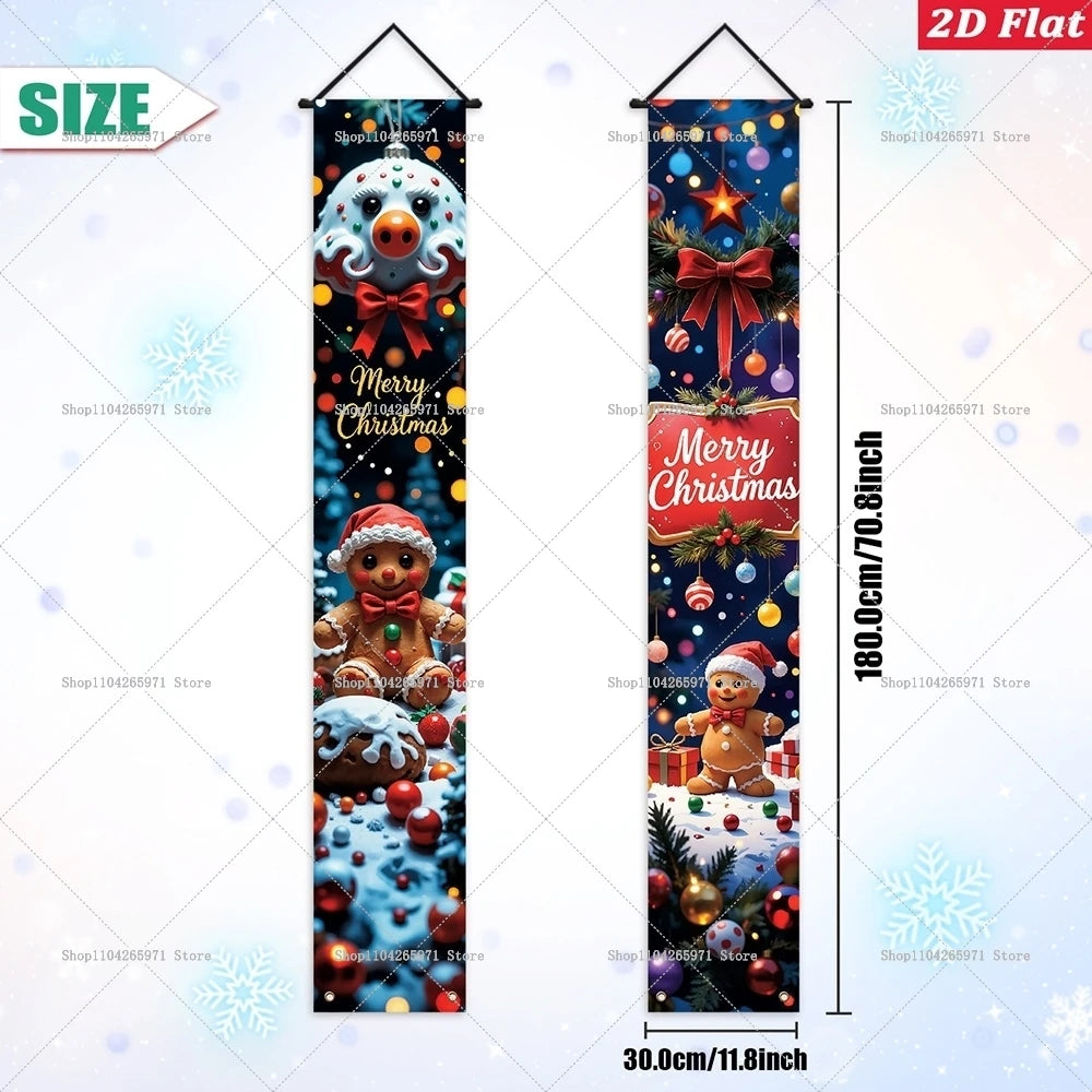 Christmas Gingerbread Man Snowman Door Couplet Merry Christmas Hanging Porch Sign 2026 Door Banner Xmas Gift 2027 New Year