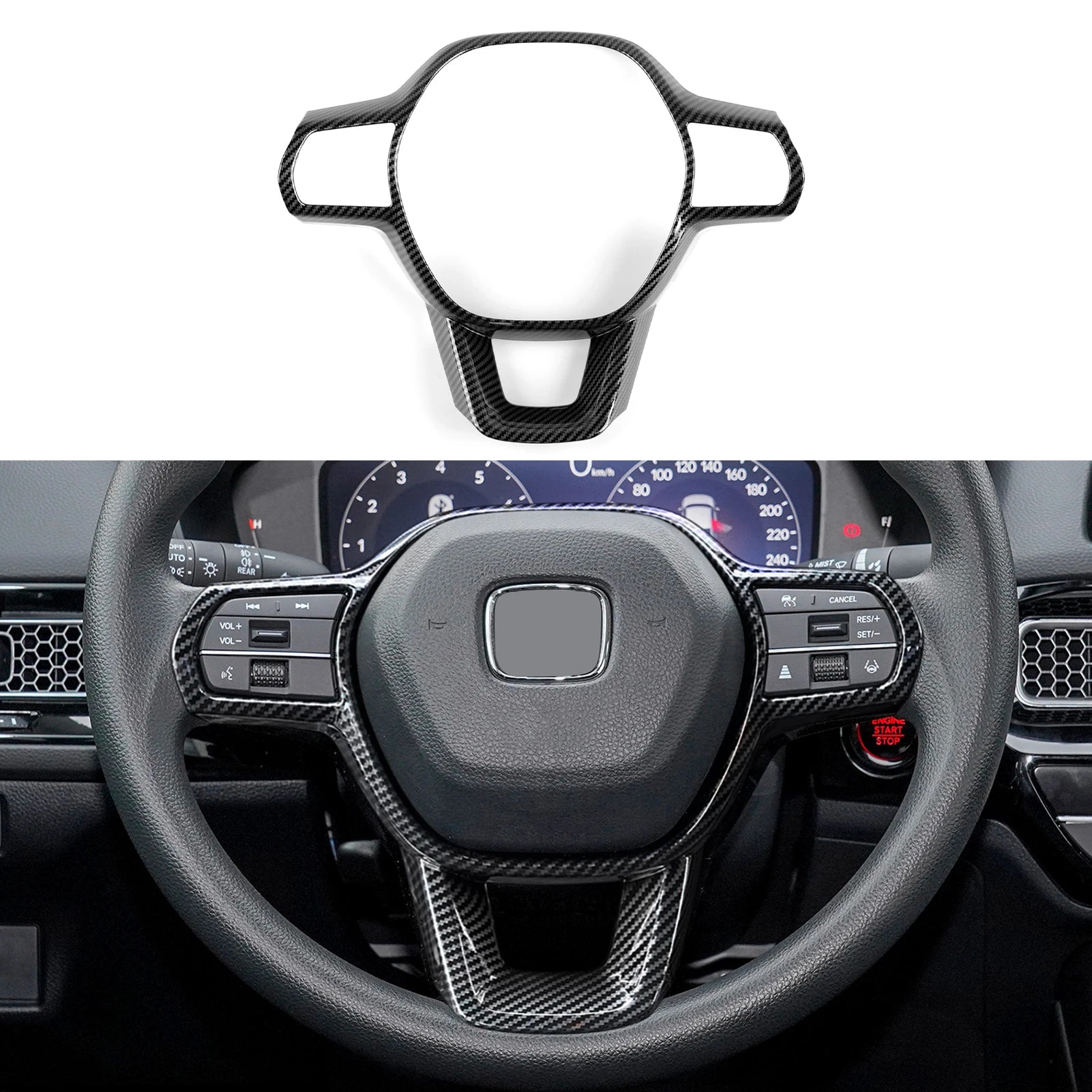 For Honda Civic 11th Gen (2022-2026) Accessories, Steering Wheel Trim, Center Console Gear Shift Panel ,Carbon Fiber ABS Sticker