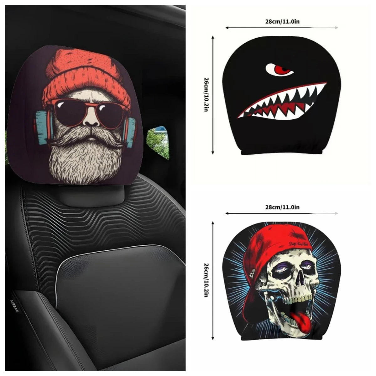 New 2pcs car interior decoration headrest covers, novel style, black funny pattern headrest covers