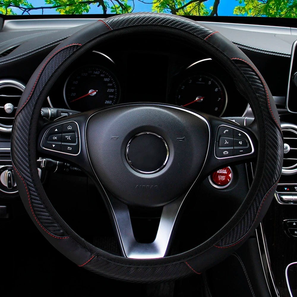 Steering Wheel Cover Carbon Fiber Steering Wheel Cover Anti-Slip Comfort