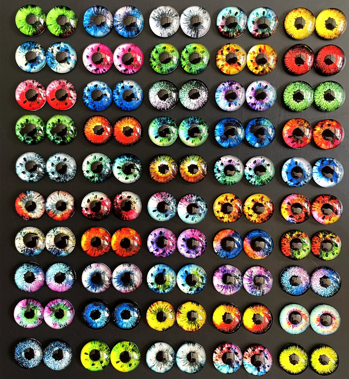 6mm 8mm 10mm 12mm Mixed Toys Dragon Eyes Doll Round Pattern Glass DIY Making Accessories 100pcs 50 Pairs