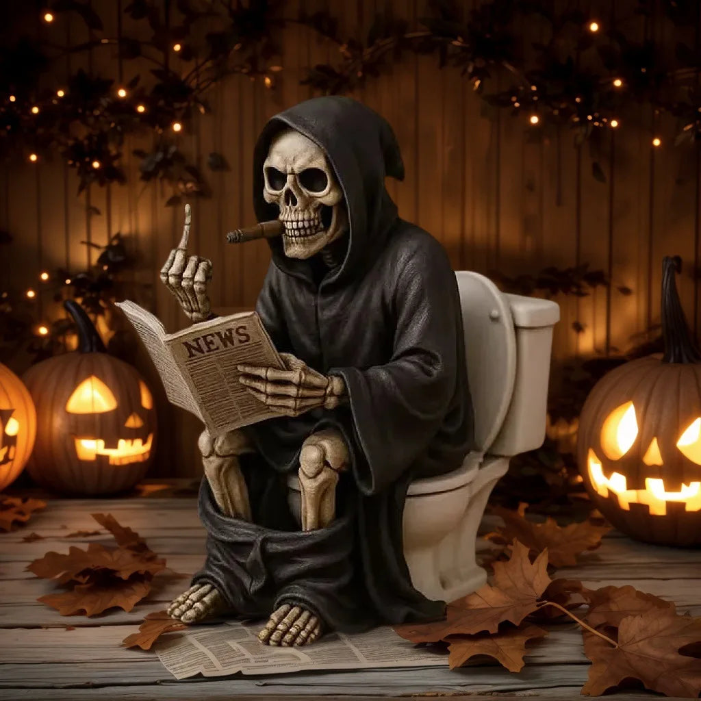 Halloween Toilet Grim Reaper Figurine Home Decor Resin Sculpture Middle Finger Decoration Crafts Figurines