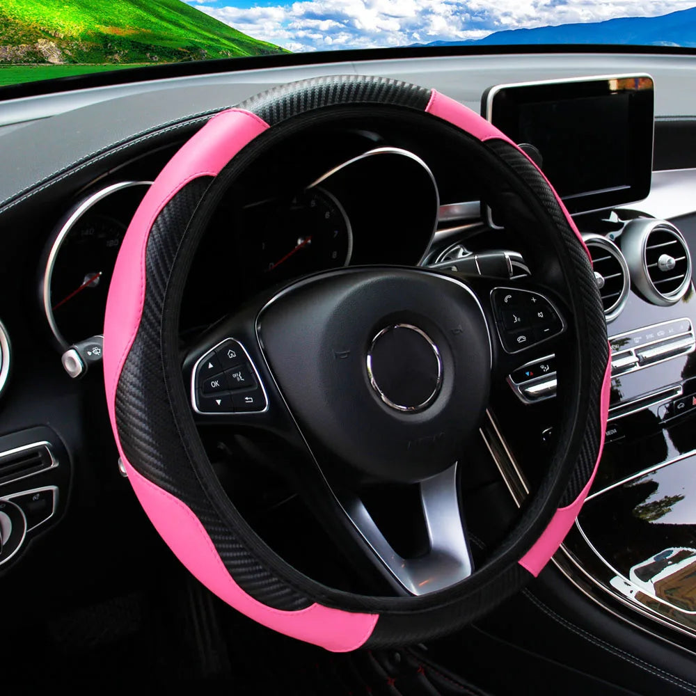 Steering Wheel Cover Carbon Fiber Steering Wheel Cover Anti-Slip Comfort