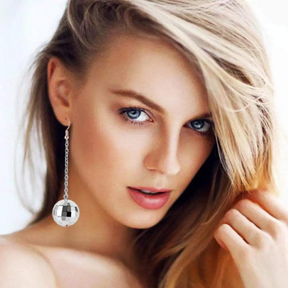Retro Disco Ball Drop Earrings Women Boho Round Luxury Mirror Party Reflect Earrings Ball Dangle Jewelry Light Disco Earring