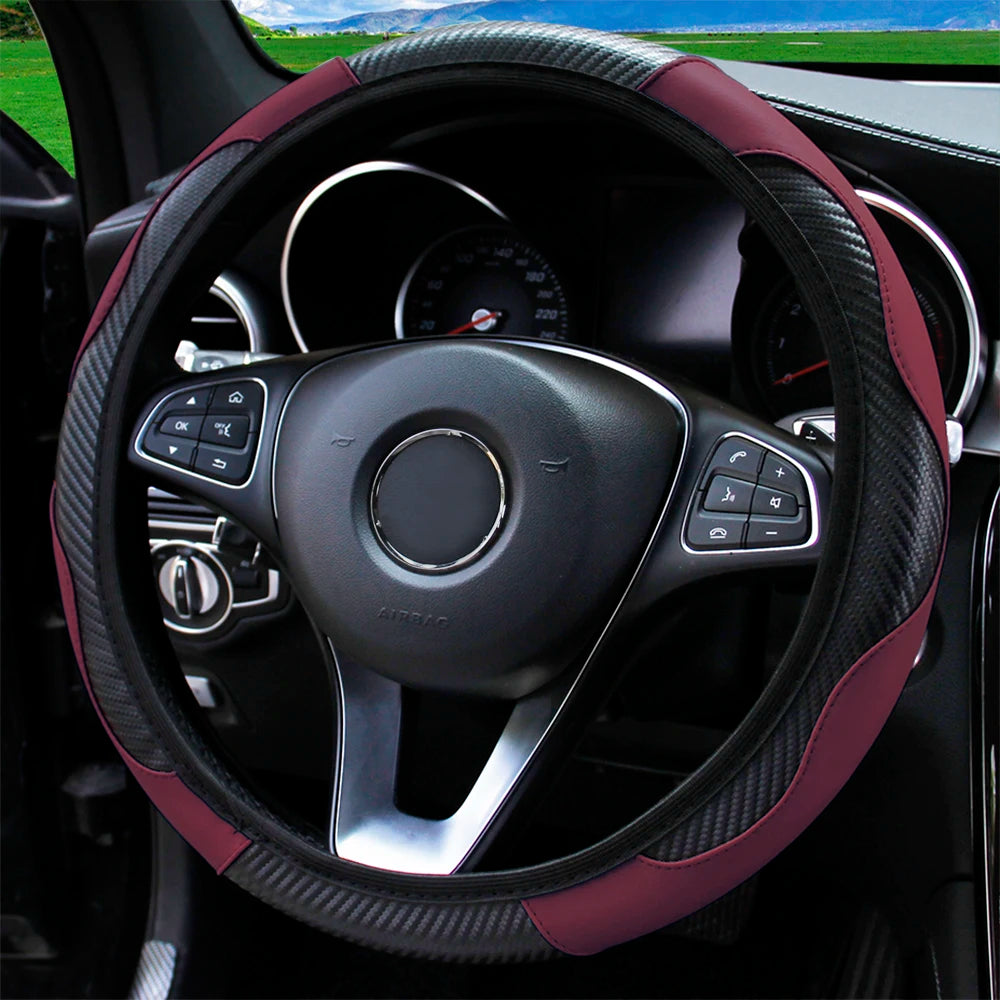 Steering Wheel Cover Carbon Fiber Steering Wheel Cover Anti-Slip Comfort