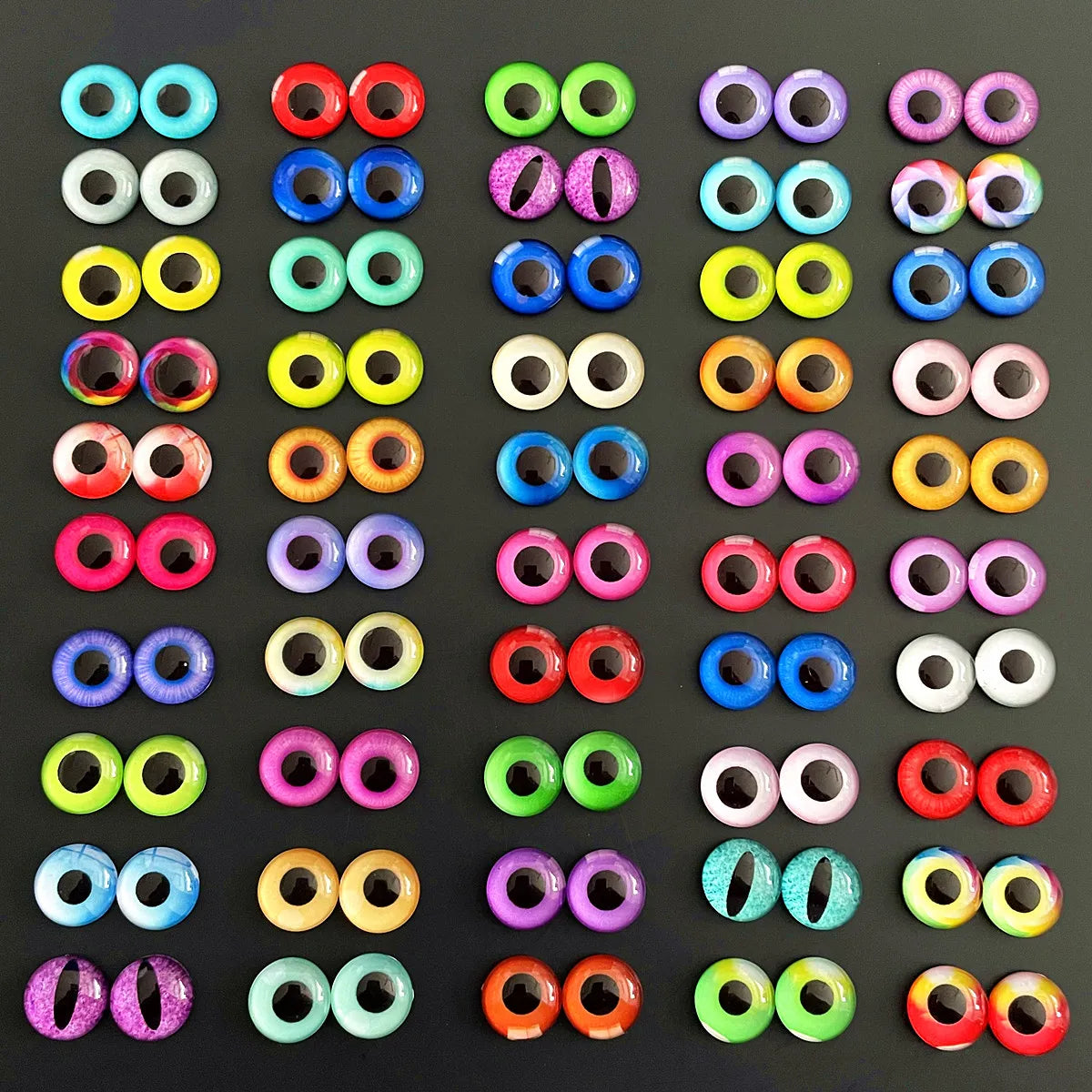 6mm 8mm 10mm 12mm Mixed Toys Dragon Eyes Doll Round Pattern Glass DIY Making Accessories 100pcs 50 Pairs