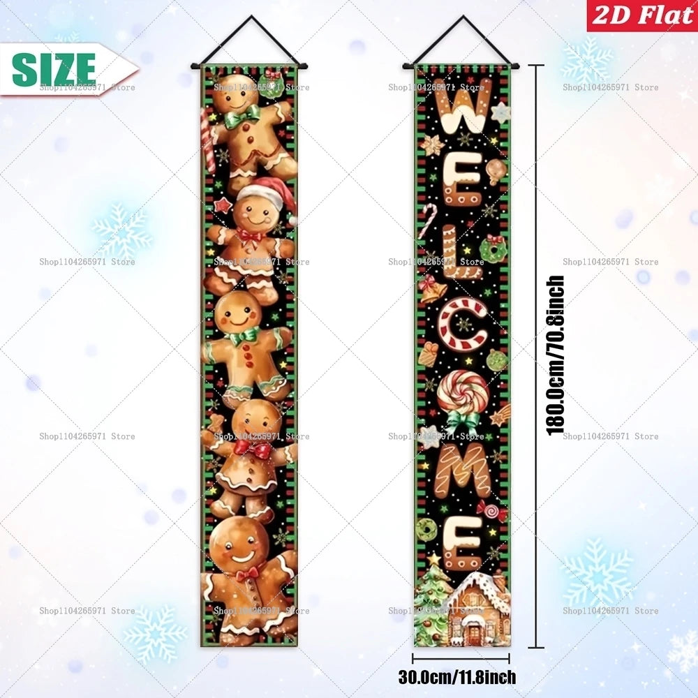 Christmas Gingerbread Man Snowman Door Couplet Merry Christmas Hanging Porch Sign 2026 Door Banner Xmas Gift 2027 New Year