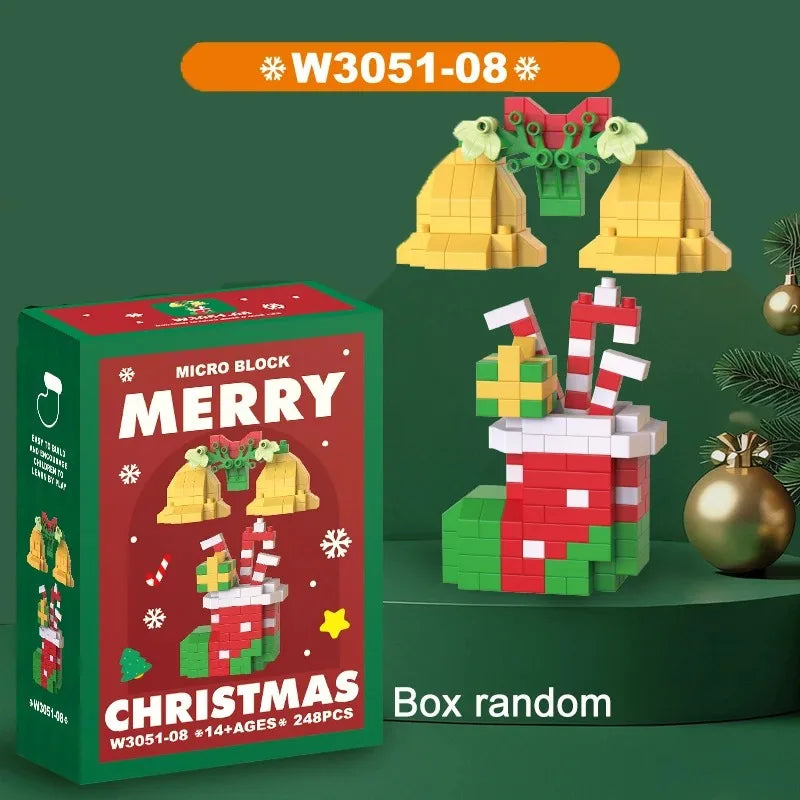 Christmas Gifts Micro Building Block Series Santa Claus Reindeer Puzzle Assembling Bricks Table Decoration Toys Kids