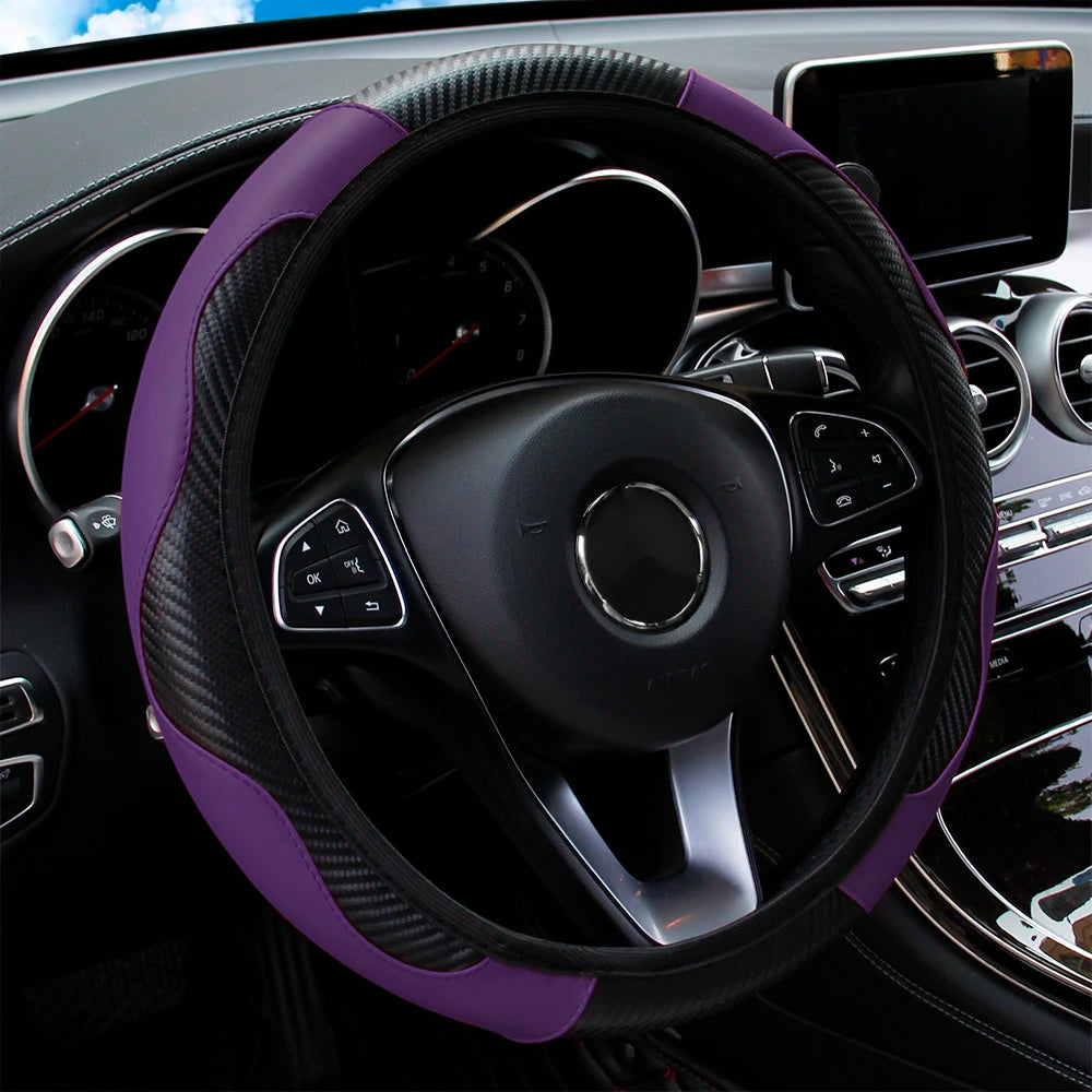 Steering Wheel Cover Carbon Fiber Steering Wheel Cover Anti-Slip Comfort