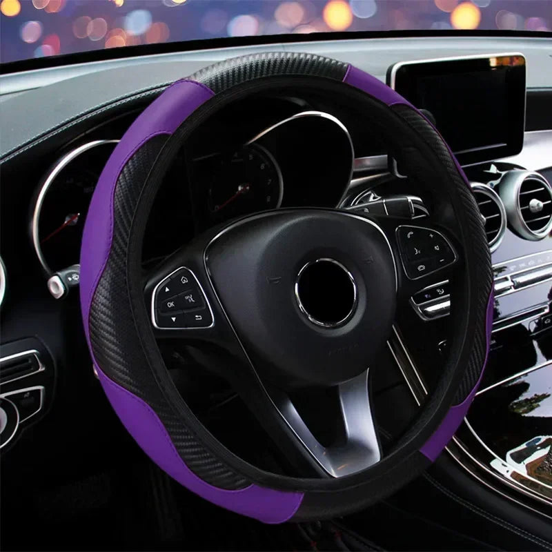 Leather Car Steering-wheel Cover 37CM-38CM Steering Wheel Cover Anti-Slip Comfort