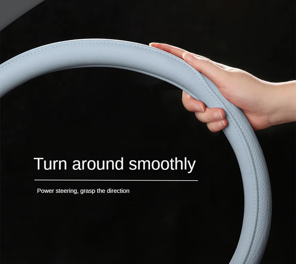 Embossed PU Leather Patchwork Car Steering Wheel Cover Anti-Slip Comfort