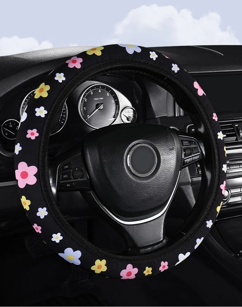 Car Steering Wheel Cover Flowers Steering Wheel Cover Anti-Slip Comfort
