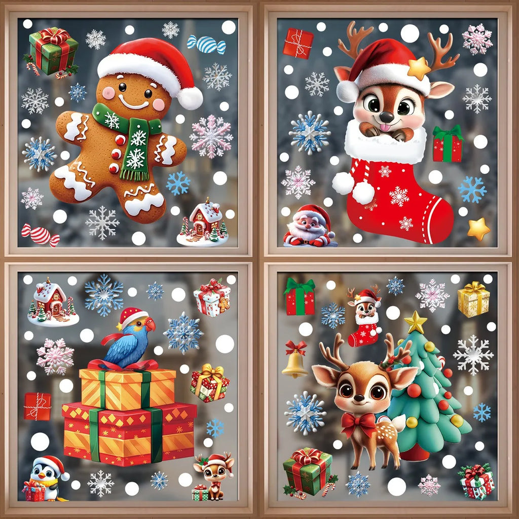 Christmas Window Stickers Gingerbread Man Santa Claus Snowman Snowflake Xmas Stickers Navidad Ornaments Merry Christmas Decor