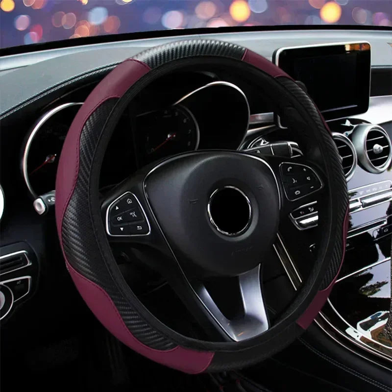 Leather Car Steering-wheel Cover 37CM-38CM Steering Wheel Cover Anti-Slip Comfort