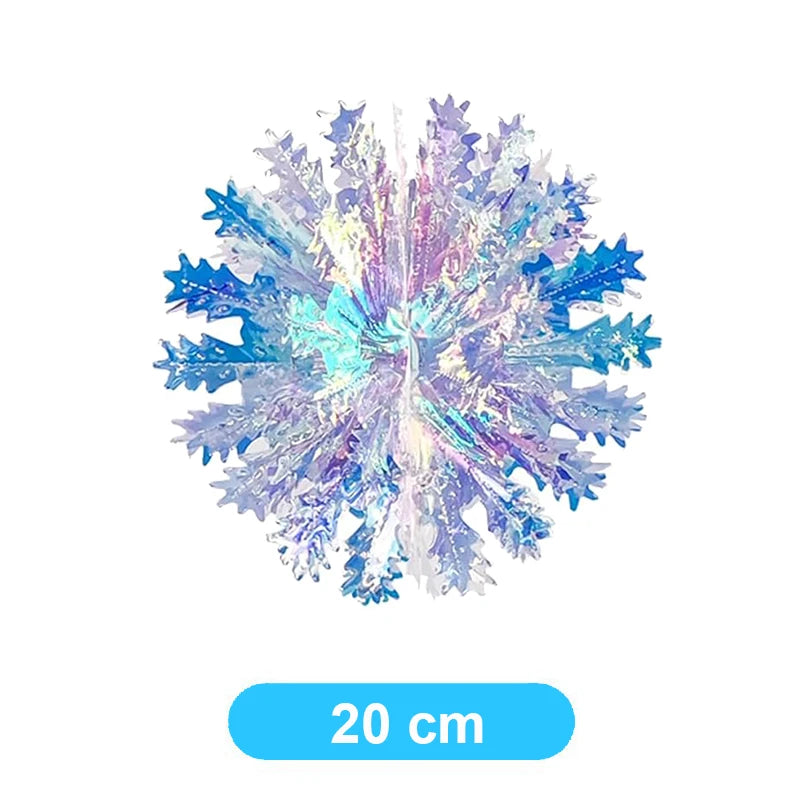 Christmas Iridescent Honeycomb Ball Hanging Ornaments Paper Fan Snowflake Garlands Iridescent Balls for Wedding Birthday Xmas