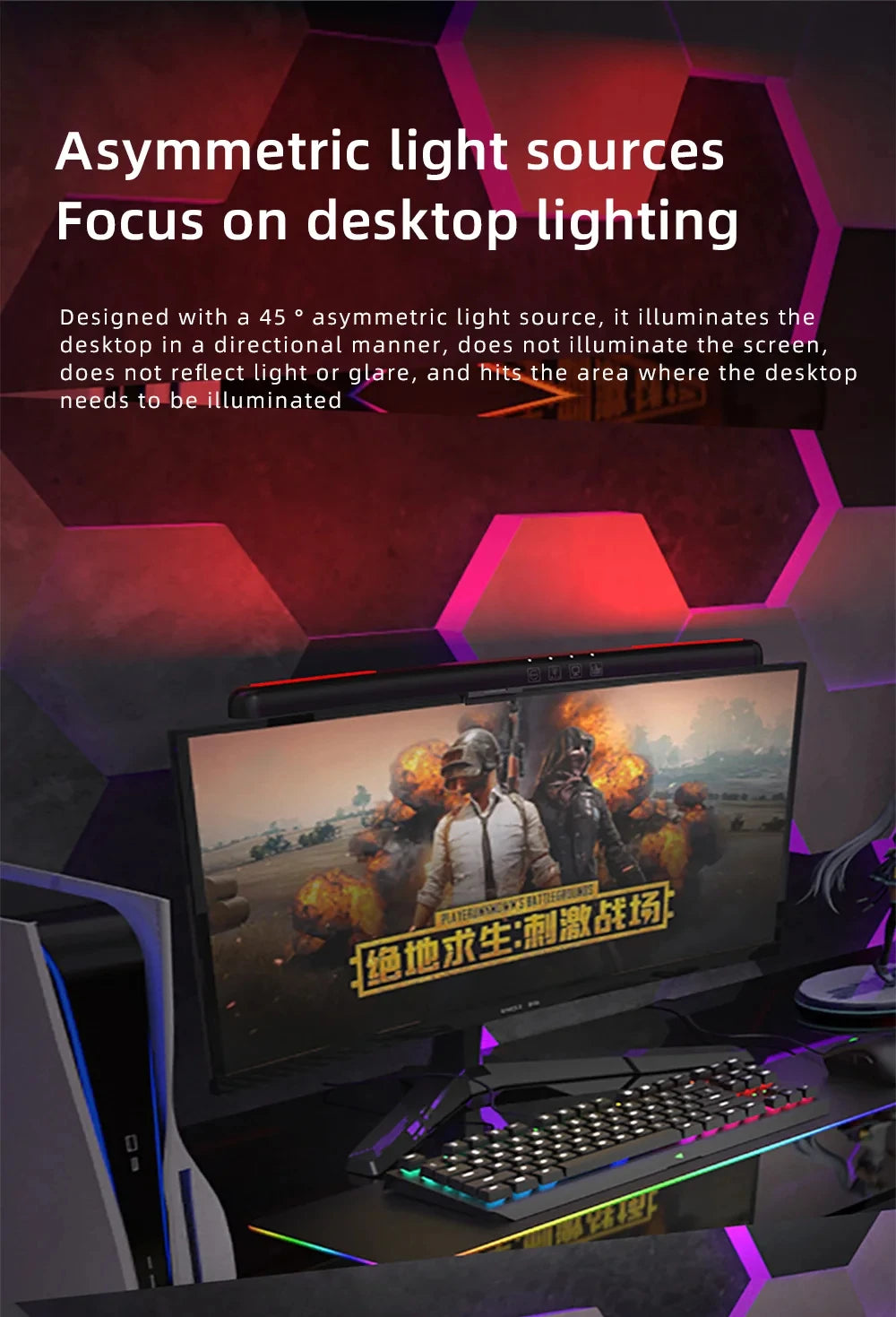 Curved Monitor Light Bar, Stepless LED Computer Monitor Light Bar Desk Lamp