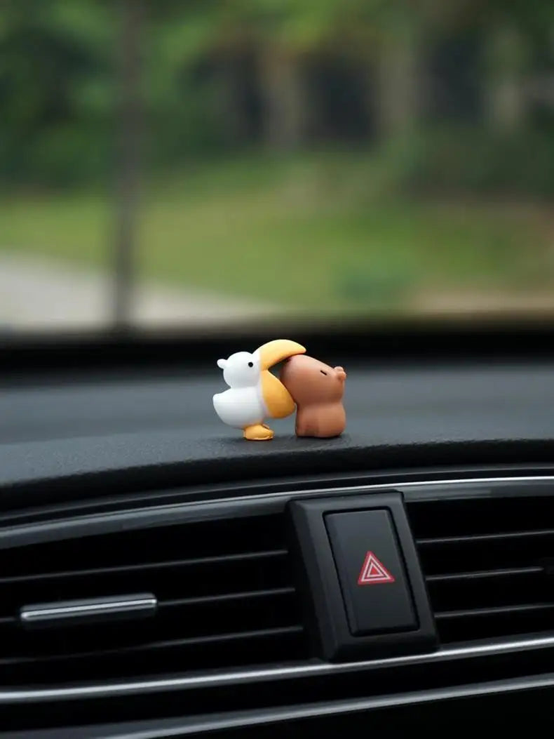 Cute Cartoon Capybara With Duck Car Dashboard Ornament Decoration