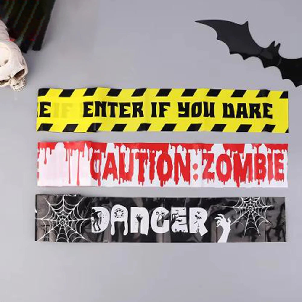 Halloween Decoration Crime Scene Tape Scary Caution Roll Hazard Indoor Outdoor Spooky
