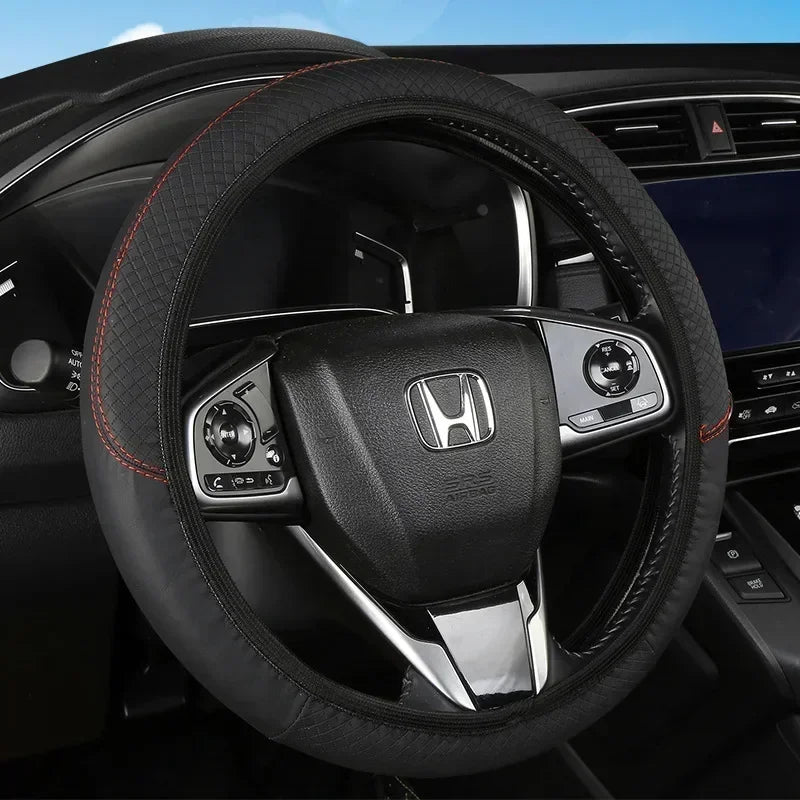 Leather Car Steering-wheel Cover 37CM-38CM Steering Wheel Cover Anti-Slip Comfort