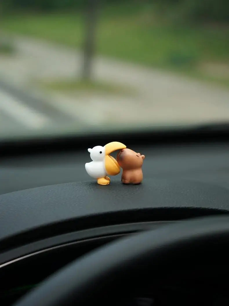 Cute Cartoon Capybara With Duck Car Dashboard Ornament Decoration